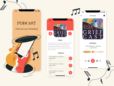 Podcast app branding concept design illustration landingpage site design ui ux web