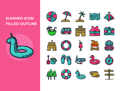 Summer Icon Filled Outline Style adventure icon illustration illustrator summer summer party summertime travel vector