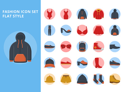 Fashion Icon Set Flat Style clothes design fashion flat icon illustration illustrator logo vector