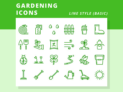 Gardening Line Style (2) farm farming garden gardening green icon illustrator minimal nature plant vector