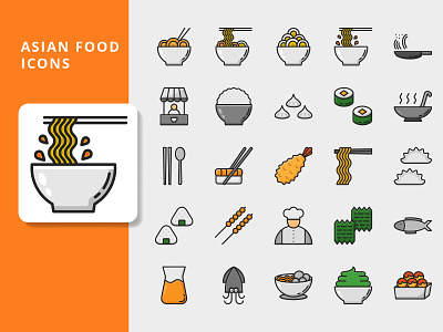 Asian Food Filled Outline Icon icon illustration illustrator logo minimal vector