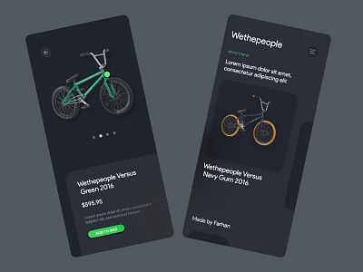 e-Commerce Bmx Bike Mobile App bike biker branding dark dark app typography ui uiux uiuxdesign ux