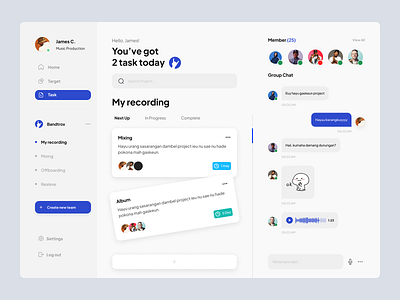 Music Project Managent band covid management music project recordtask task ui uiuxdesign ux web webdesign