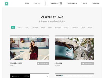Crafted By Love flat gallery minimalist showcase site typography web design