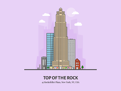 Top of the Rock building flat illustration purple rockefeller top of the rock