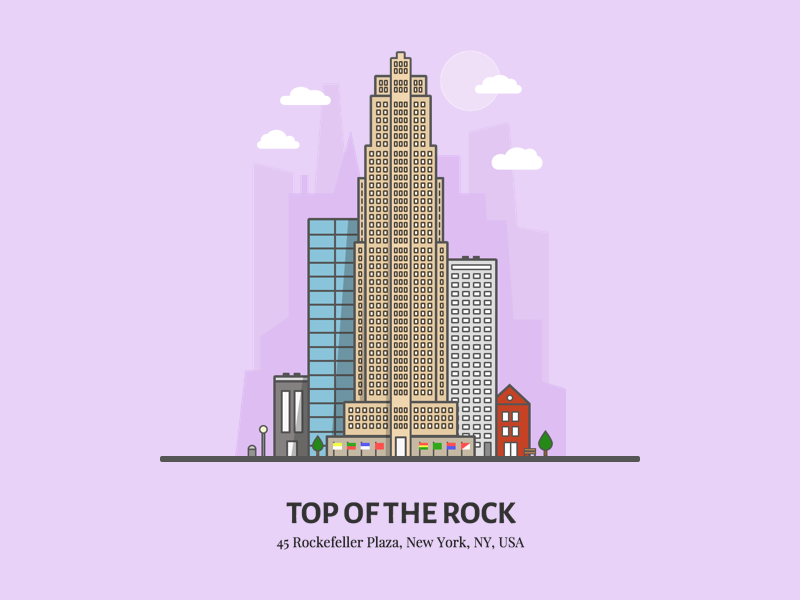 Top of the Rock building purple flat rockefeller top of the rock illustration