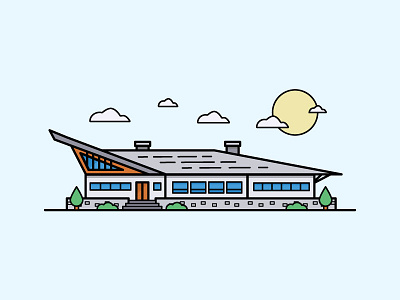 Clubhouse building cloud clubhouse illustration roof stroke sun trees vector window