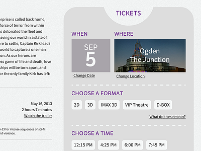 Movie Theatre Show Page ui ux