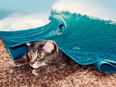 Cat and sea waves background blue cat design design art designer desktop idea manipulation motivation ocean photo photos photoshop sea waves
