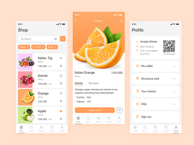 Online shop aplication app app design design fruits minimal mobile app mobile app design mobile ui orange spop ui ui ux