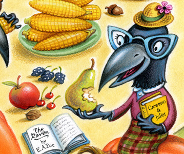 clever crows animals anthropomorphic crows eating illustration