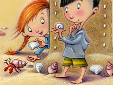 hermit crab beach crab illustration kids shells