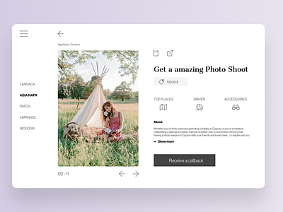 Landing page for photographer