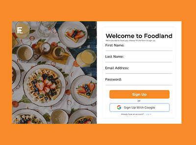 #Food Land Signup Page - #DailyUI 001 design figma typography ui uiux ux
