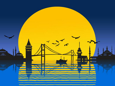 İstanbul Turkey cty design designs graphic illustration illustrator istanbul minimal sea sunset turkey vector