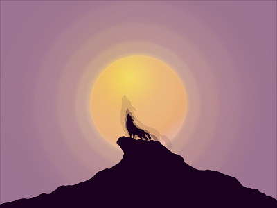 Wolf art artwork dark design graphic illustration illustrator minimal moon sunset vector