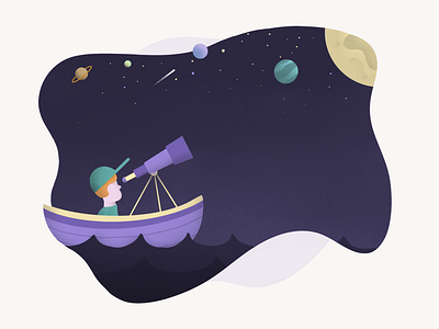 Star Gazing boat illustration people procreate sky space stars telescope water