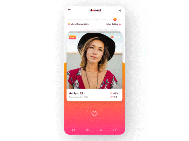 Honest Dating App animation app cards dating interaction interface mobile motion motion design slider tinder ui