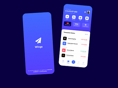 Wings - A Personal Finance Mobile App blue credit creditcard finance mobile app mobile ui money app money management