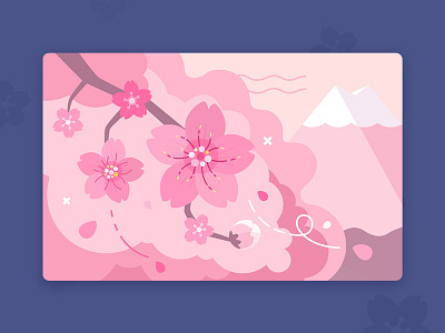 Sakura flat fujisan illustration japan sakura spring