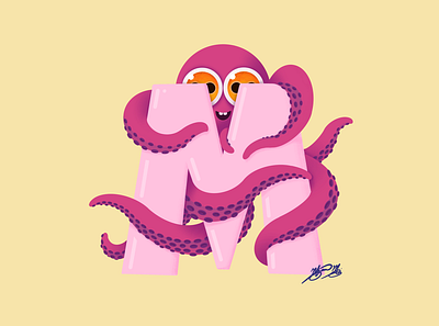 8 Legged M design illustration letter octopus procreate type