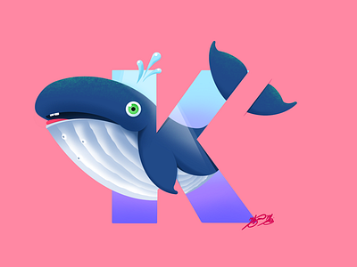 K Whale illustration k letter lettering ocean whale