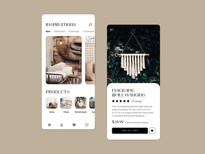Online furniture store / Mobile interface designs