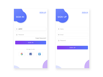 sign in | sign up app design