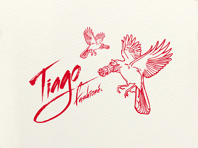 Tiago Fushioné bird design fashion brand flying flying bird gatling gun graffiti graphic design gun illustration illustrator print red street art texture tiago typography vector watercolour paper