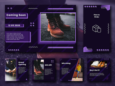 Men Footwear Social Media Design cover art design instagram banner instagram stories memphis style purple social media design