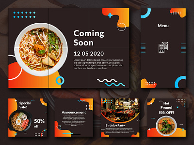 Ramen Noodles Social Media Design brown food food and drink instagram banner instagram post instagram stories memphis style ramen social media design