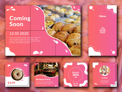 Pastry Social Media Design branding design illustrator instagram banner instagram post instagram stories instagram template memphis style pastry shop pink social media social media design