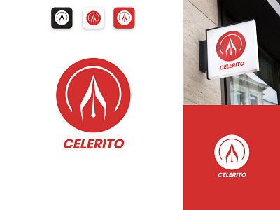 Celerito Logo Design automotive automotive logo branding design journalism journalism logo logo logo concept minimalist logo design pen red simple logo design speed speedometer white