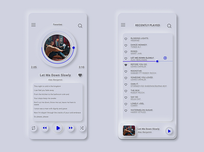 Neumorphic Music App app benison clean cleanui design music app neumorphic design neumorphism ui ui design ui ux