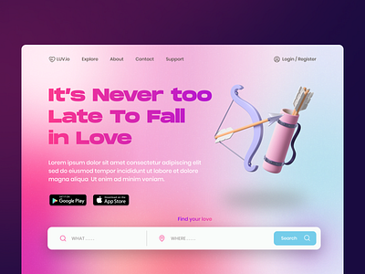 LUV.io - Landing Page clean datting datting app design gradient homepage landing page love pink ui ux website