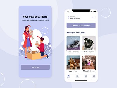 Mobile App - Pet Shelter adopt pet animal animals app design figma home pet pets shelter splash ui ux