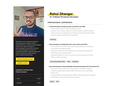 Resume - Rahul Dhangar (page 1 of 2) design developer graphic design resume ui wordpress