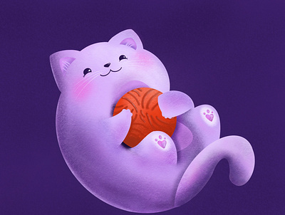 cute fat purple cat 2d art character design design illustration procreate