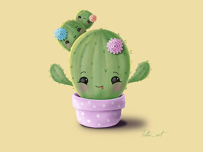 Happy cactus family) 2d art character design cute art cute illustration design illustration procreate