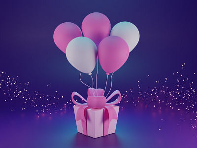 sweet gift 3d 3d art 3d artist 3d modeling 3dcharacter baloons blender cute art design gift illustration lights modeling pink