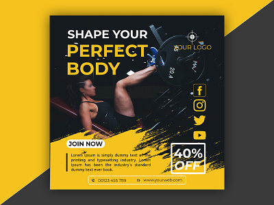Gym and fitness social media post banner background banner brochure business collection design digital discount fitness flyer gym layout marketing media post poster sale social social media template
