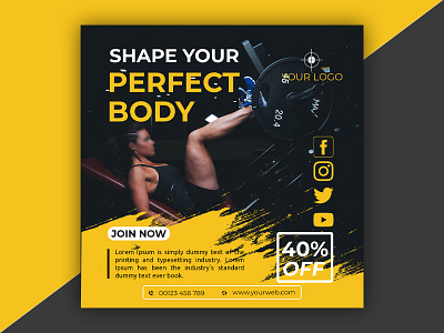 Gym and fitness social media post banner