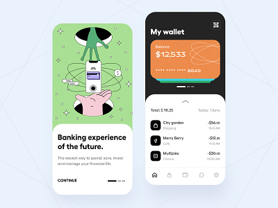Fintech project- App banking design graphic design illustration mobile onboarding ui ux