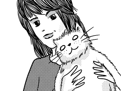 Mel and her cat blackandwhite bw cat drawing girl ilustration