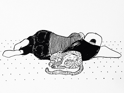 Valentina and Britney black and white bw cat illustration ink portrait skater sleeping