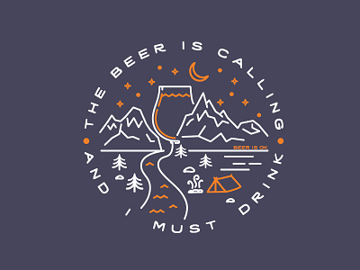 Beer is Calling beer branding camping craft beer design drawing illustration moon mountains nature simple trees wild
