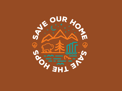 Save Our Home - Save the Hops beer branding buffalo design hops illustration moon mountains nature orange simple stars turquoiuse water