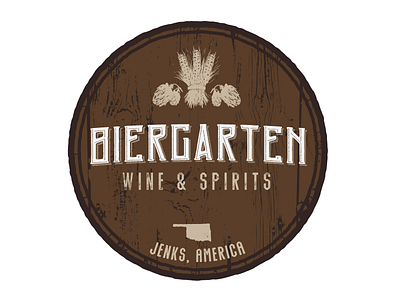 Biergarten Logo barley barrel beer brown hops liquor store oklahoma spirits wine