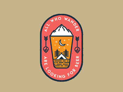 All Who Wander Crest badge beer crest hops illustration simple line tent wander