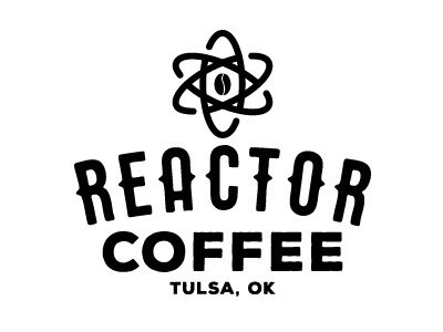 Reactor Coffee Logo atom brand coffee energy identity logo people powering reactor tulsa